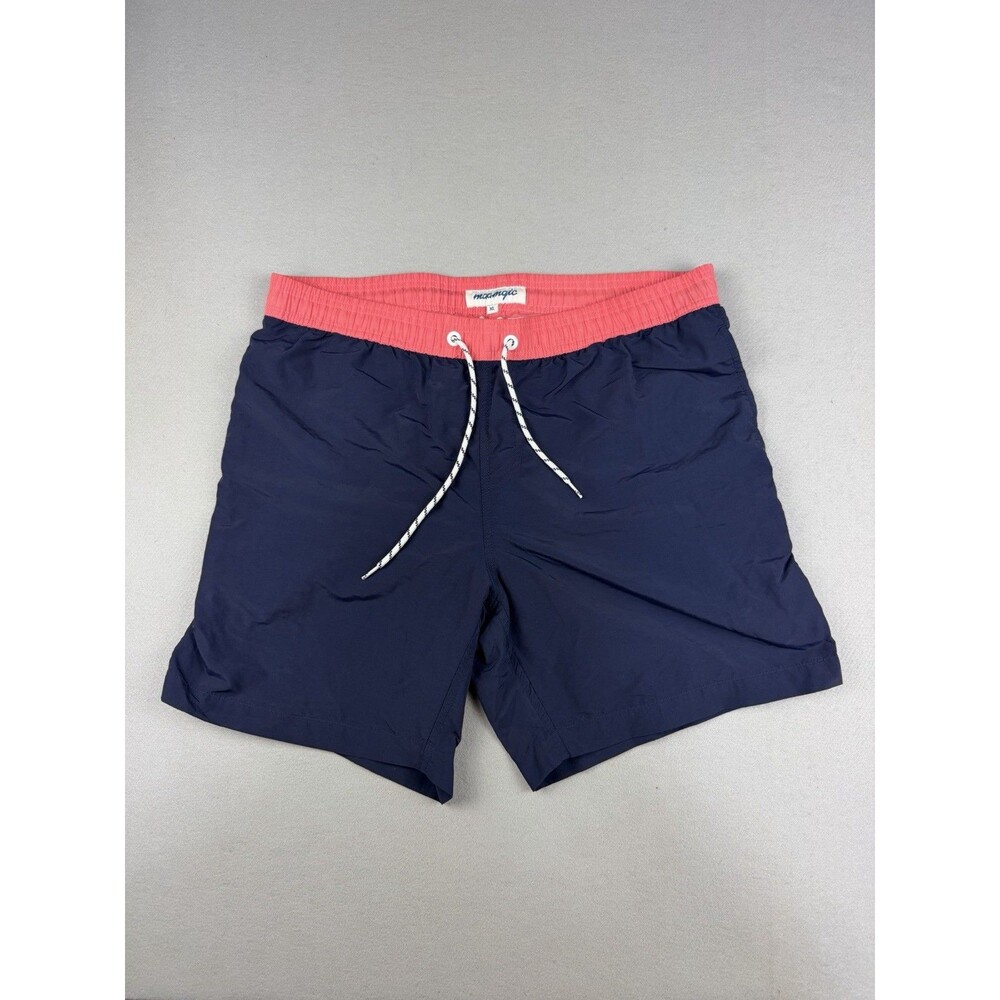 Maamgic Men's Swim Trunks Navy Blue with Coral Waistband Pockets Size XL Beach
